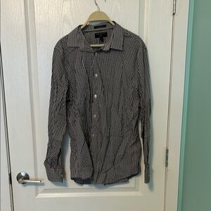 Banana Republic Black White and Maroon Checkered Men's Shirt- EUC